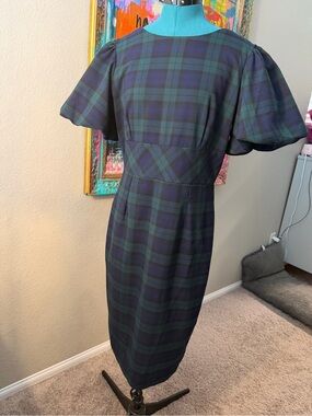 The Pretty Dress Company, RARE Sabrina Pencil Dress,  Tartan. Size UK 14.